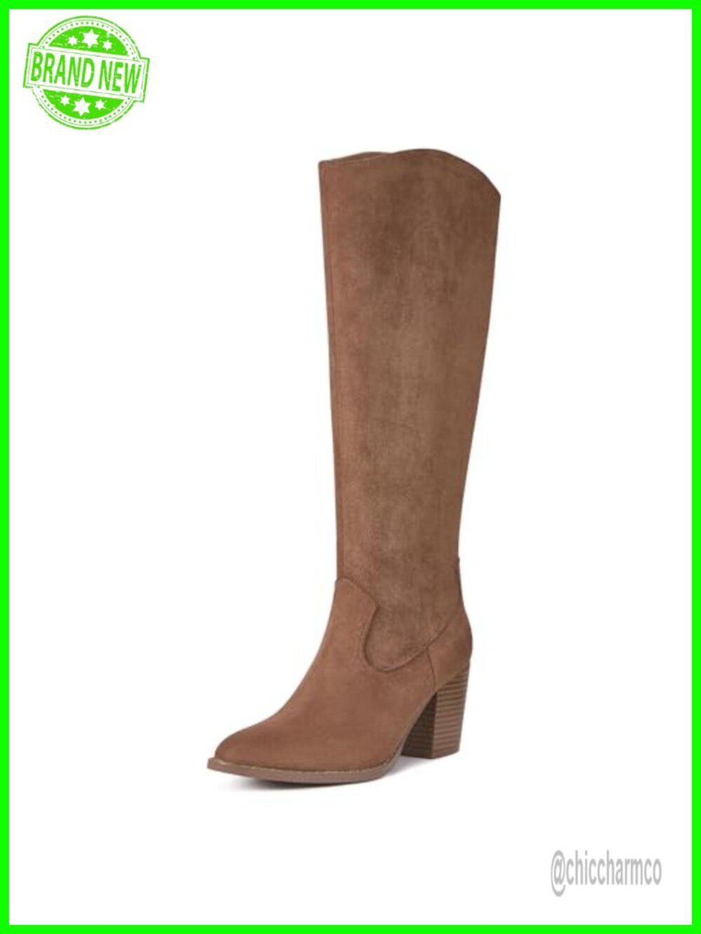 MeiLuSi Suede Knee High Boots Block Heel Pointed Toe Zip Party Dress